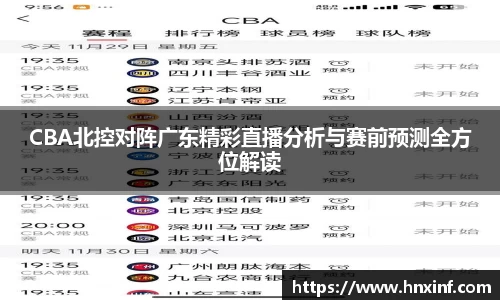 CBA北控对阵广东精彩直播分析与赛前预测全方位解读